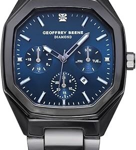 geoffrey beene men's stainless steel dress watch classic quartz, date, elegant design, water resistant (silver)