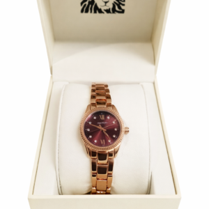 anne klein rose gold tone women’s watch – burgundy dial with crystal accents